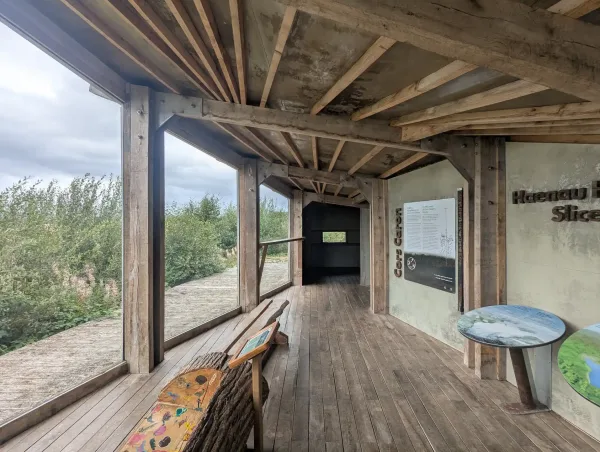 Interior timber frame of Cors Caron bird hide